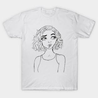 cartoon girl with short hair sketch T-Shirt